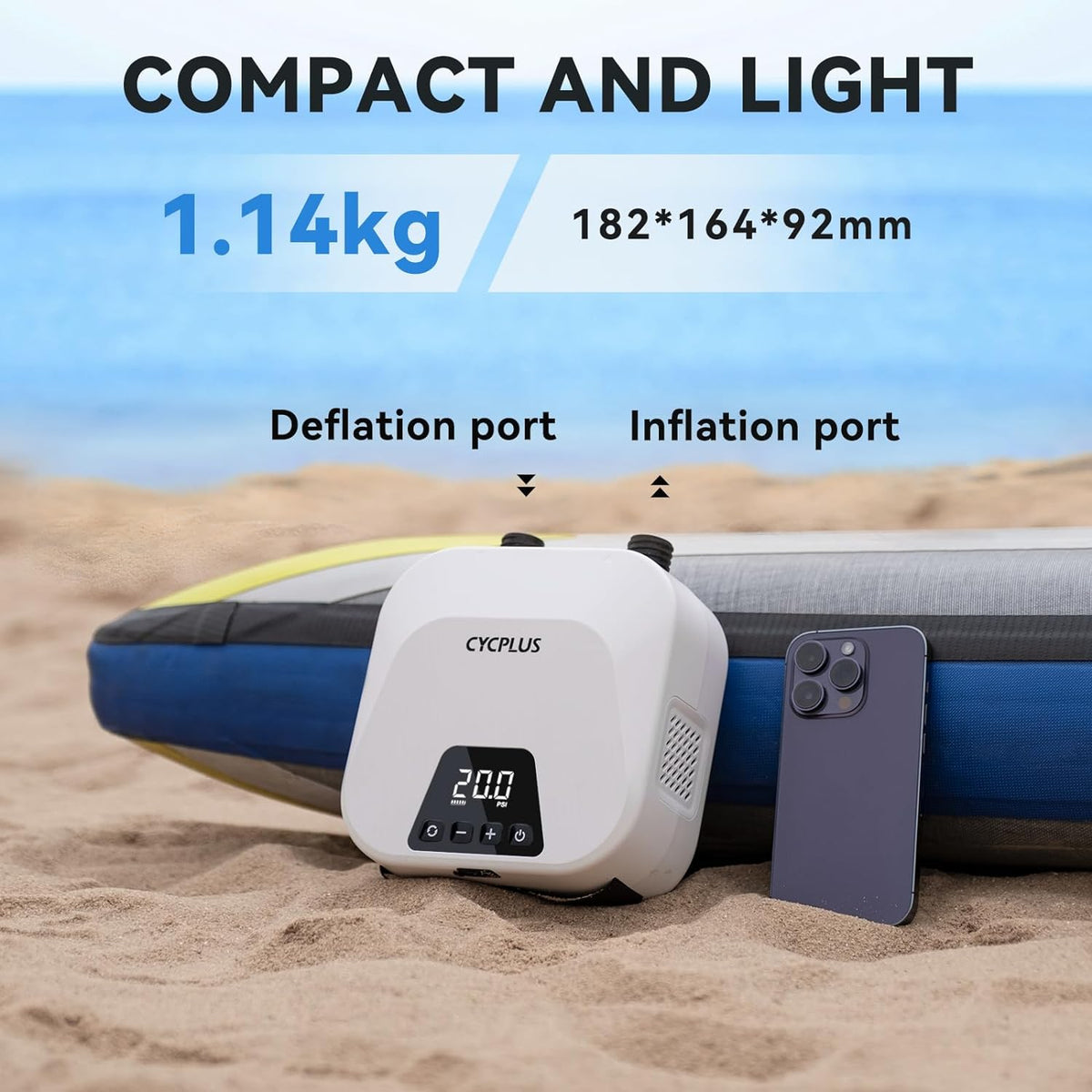 ZLX Elektrische SUP-luchtpomp – Draadloos, Oplaadbaar, 50 PSI, 2-traps Inflatie & Deflatie, Ideaal Voor Paddleboards, Kajaks, Boten, Tenten, Luchtbedden
