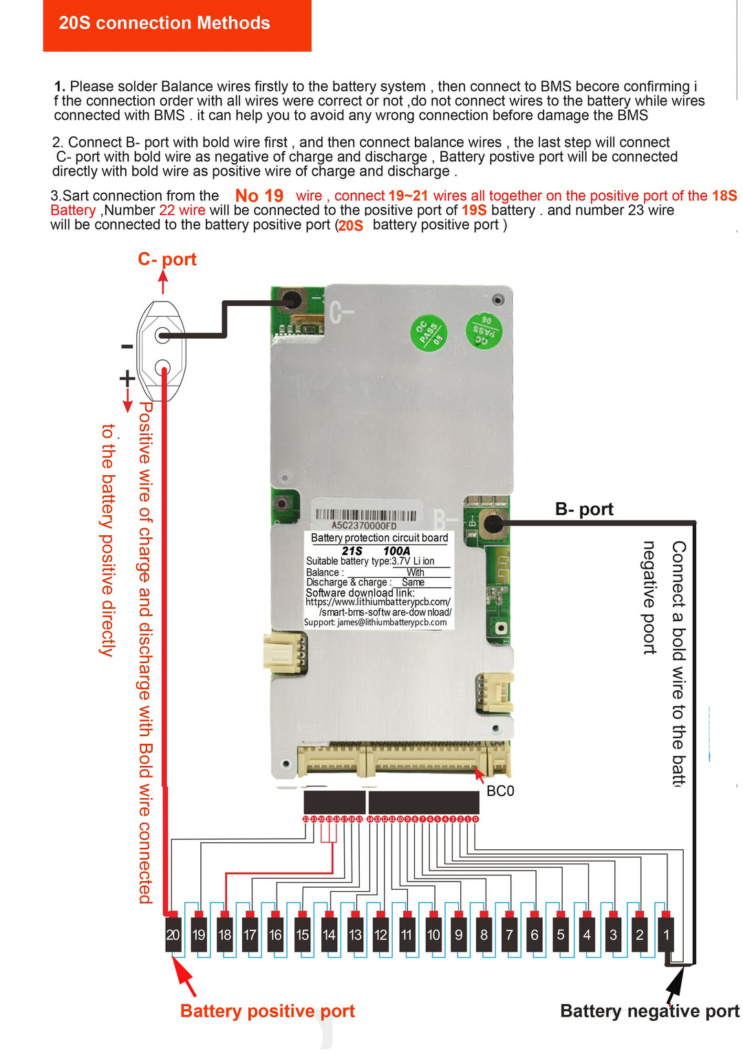 LLT smart BMS 6S->21S 40A