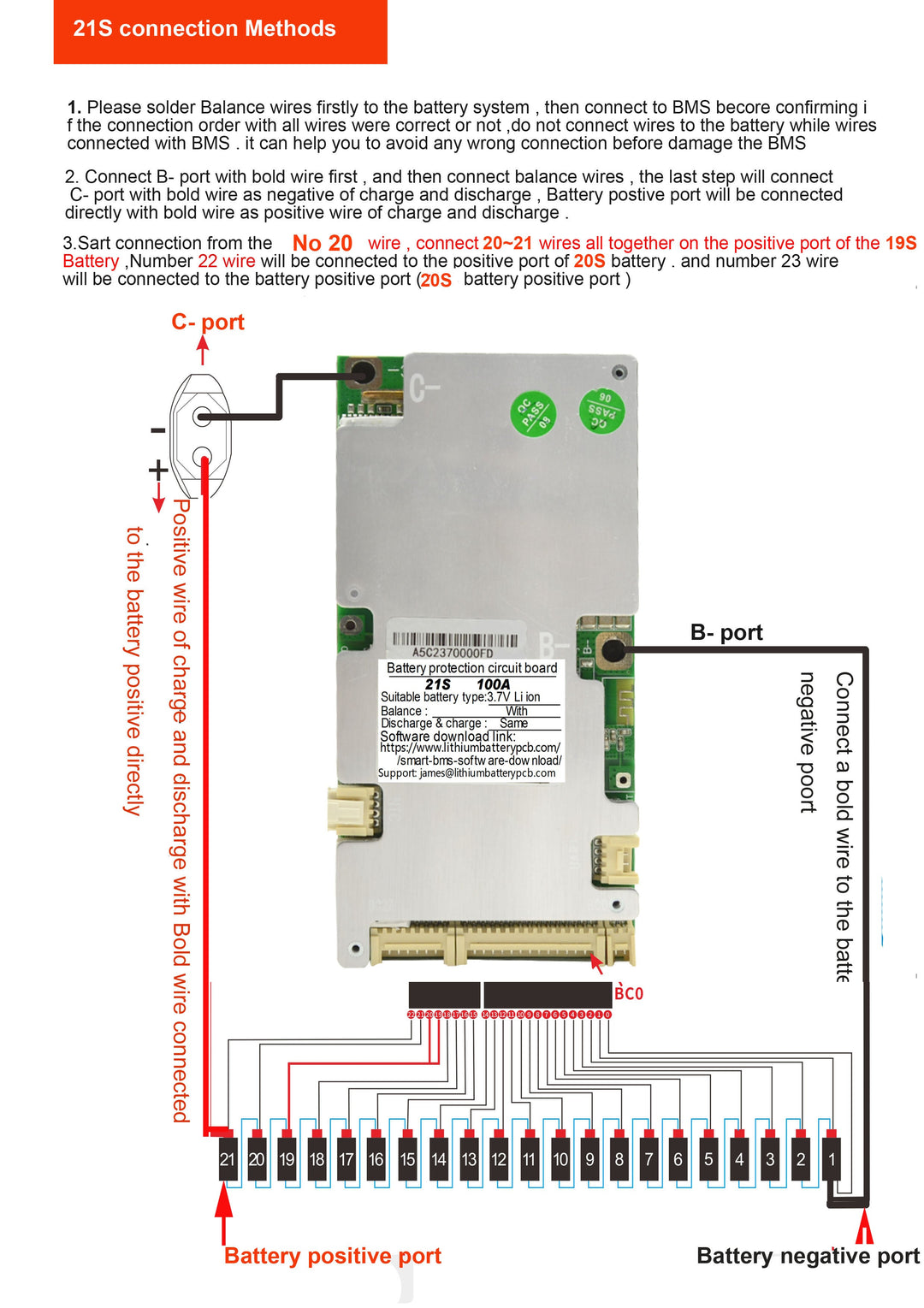 LLT smart BMS 6S->21S 40A