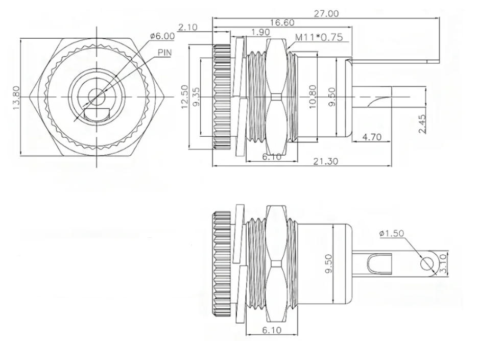 Female DC jack Metal (5.5x2.1mm)